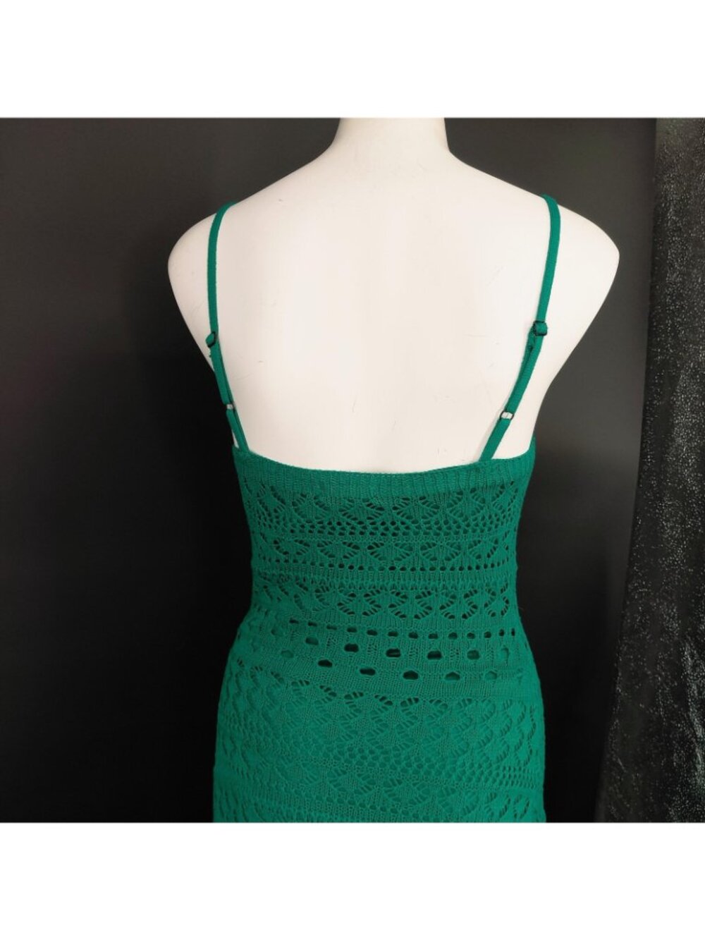 Crochet Knit Bodycon Dress Women Small Green Midi Lined Party Summer Lucky Irish - Picture 9 of 15